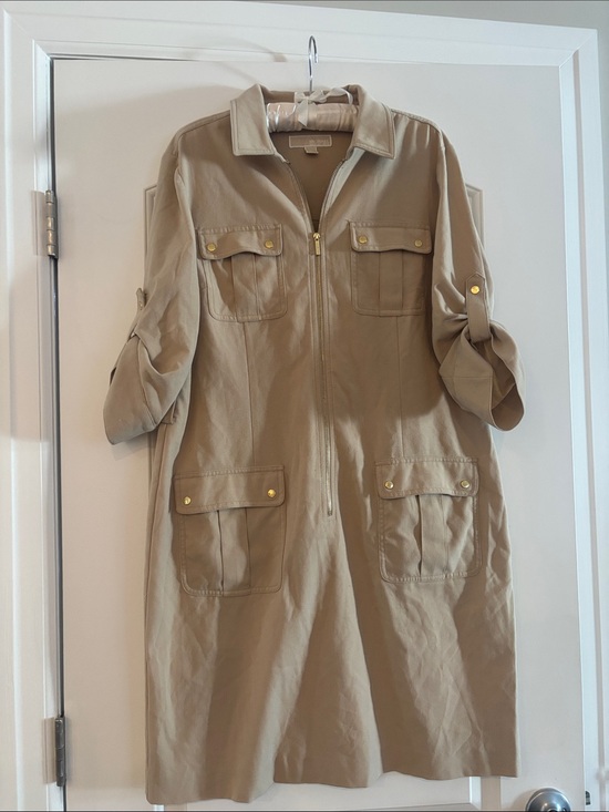 Michael Kors Dresses & Skirts - Michael Kors Khaki Utility Jacket Dress with Gold-Tone Hardware